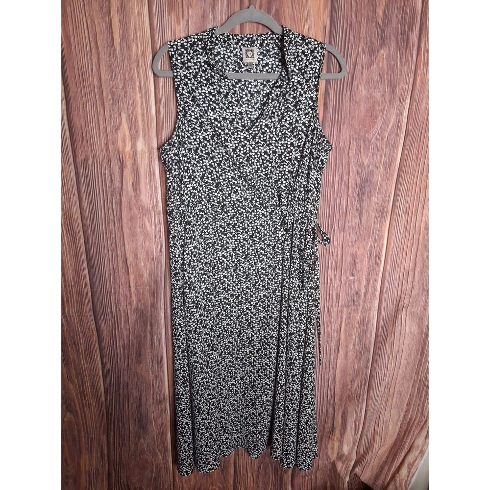Anne klein black and white floral sleeveless midi dress size 8 workwear office